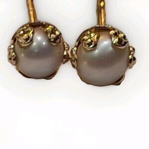 Vintage 14K Solid Gold Pearl Stud Earrings Ornate Filigree Mounts, Vtg Elegance